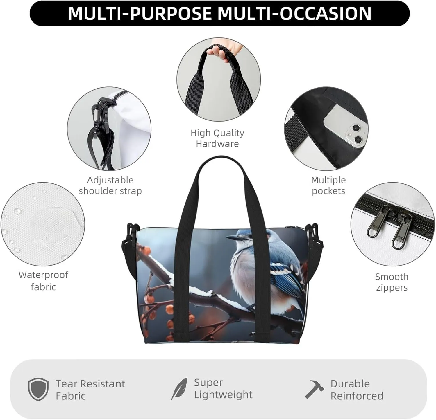Gym Bag Bird on branch in winter Duffel Bag for Men Women Travel Overnight Bag with Shoe Compartment Workout Bags