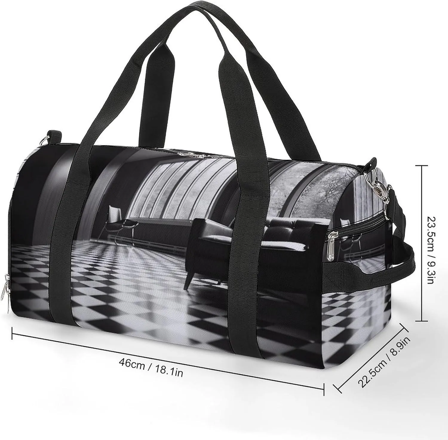 Gym Bag Black And White Floor Duffel Bag for Men Women Travel Overnight Bag with Shoe Compartment Workout Bags