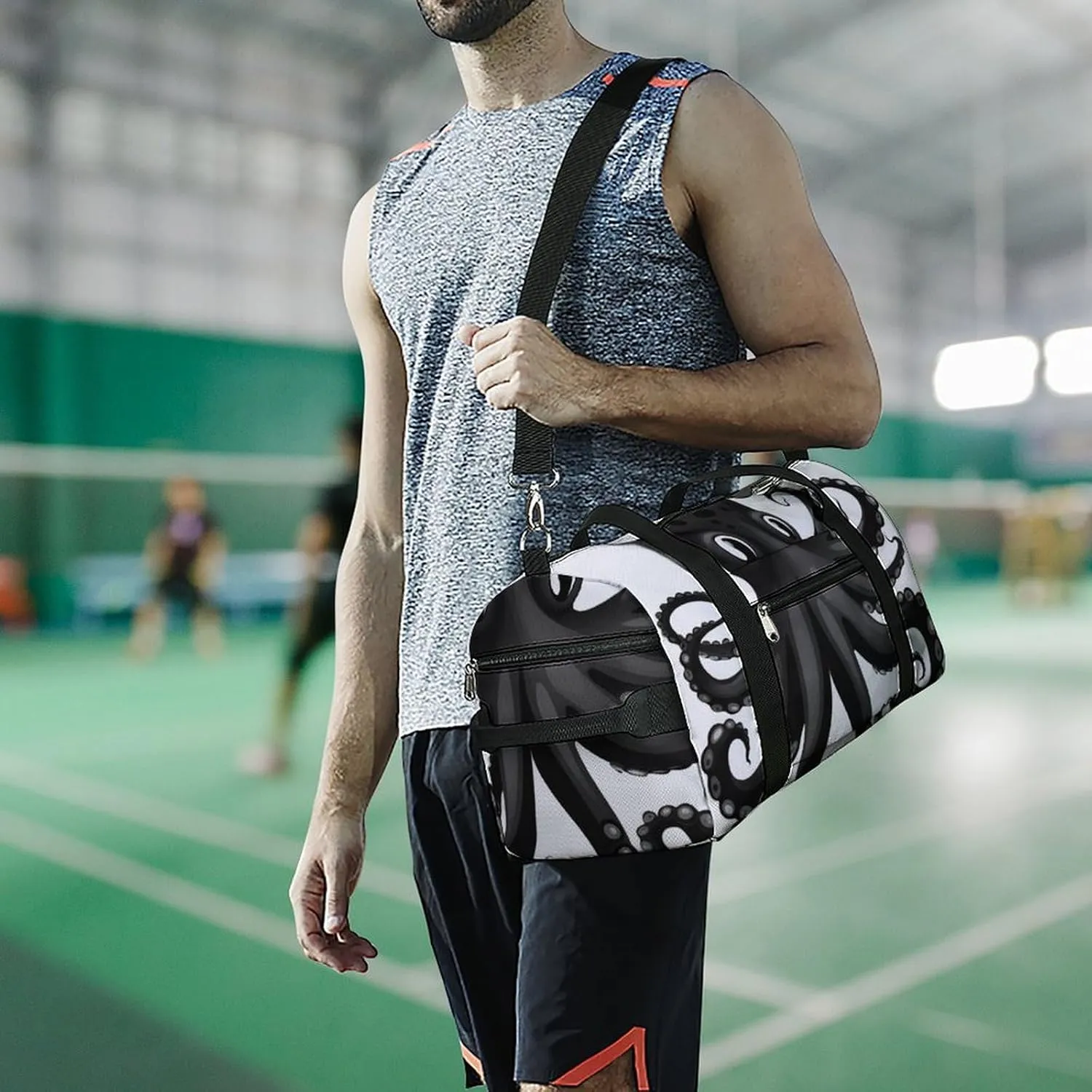 Gym Bag Classic Black Octopus Duffel Bag for Men Women Overnight Bag with Shoe Compartment Workout Bags