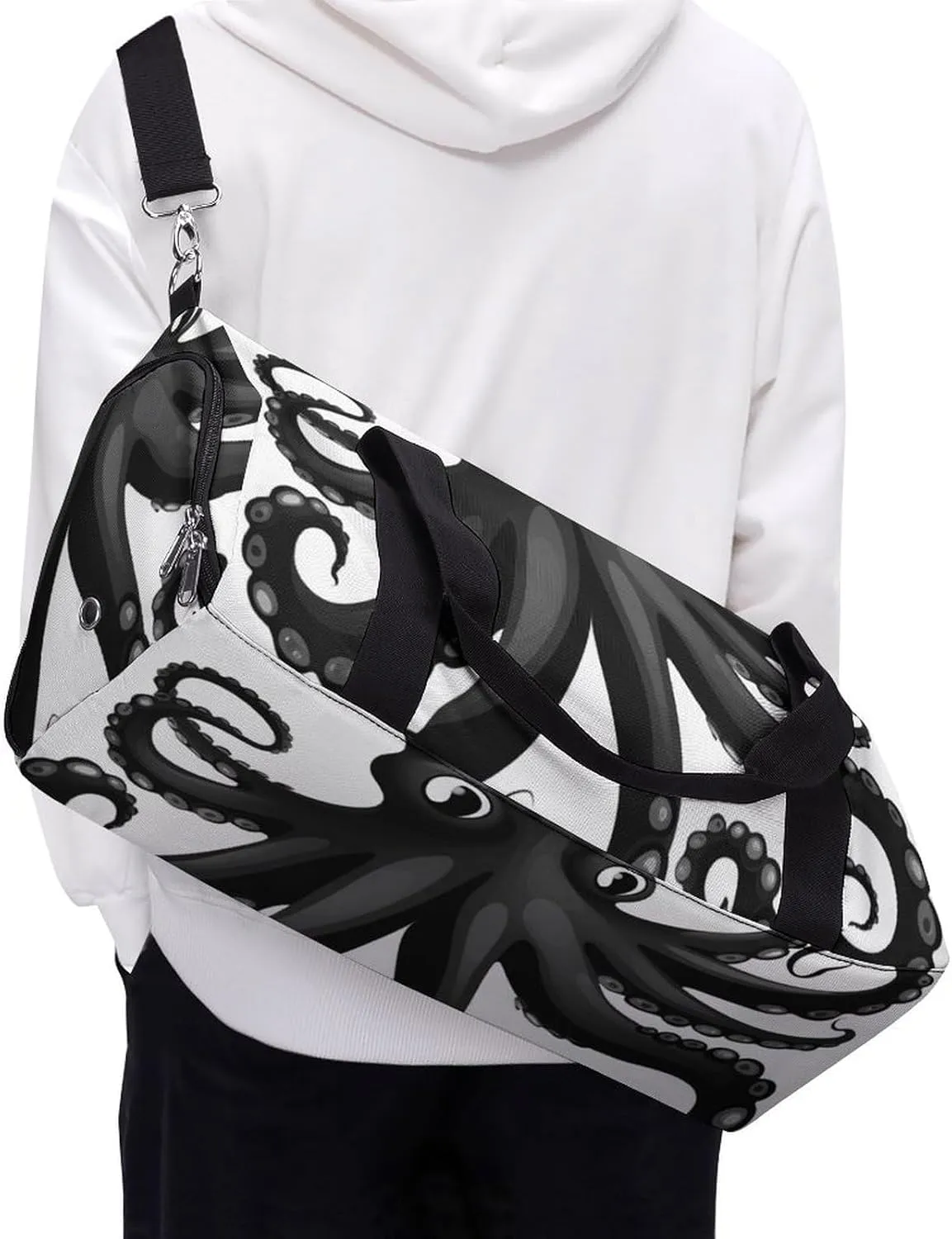 Gym Bag Classic Black Octopus Duffel Bag for Men Women Overnight Bag with Shoe Compartment Workout Bags