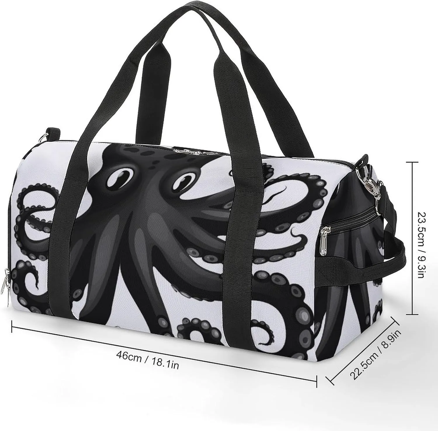 Gym Bag Classic Black Octopus Duffel Bag for Men Women Overnight Bag with Shoe Compartment Workout Bags