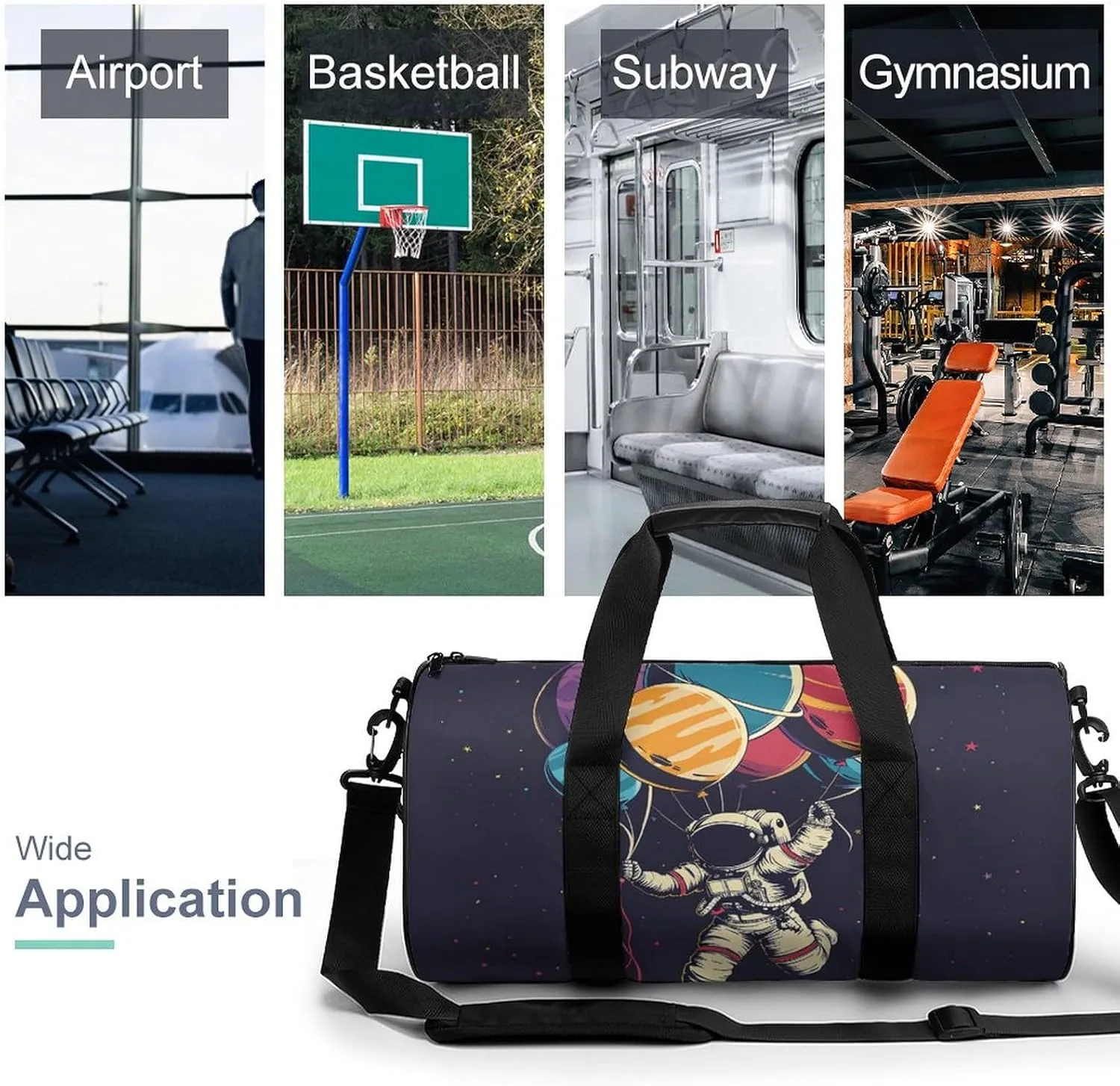 Gym Bag for Men Women Astronaut in Space Duffel Bag Overnight Bag with Compartment Gym Sackpac