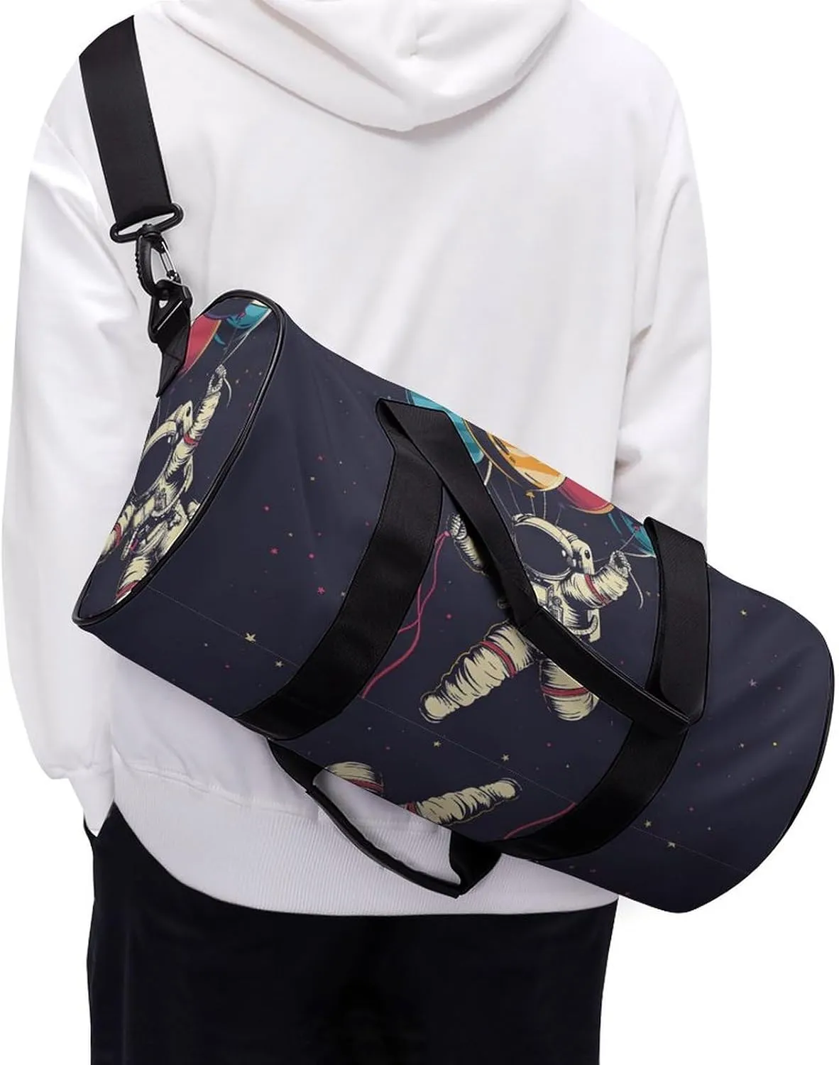 Gym Bag for Men Women Astronaut in Space Duffel Bag Overnight Bag with Compartment Gym Sackpac