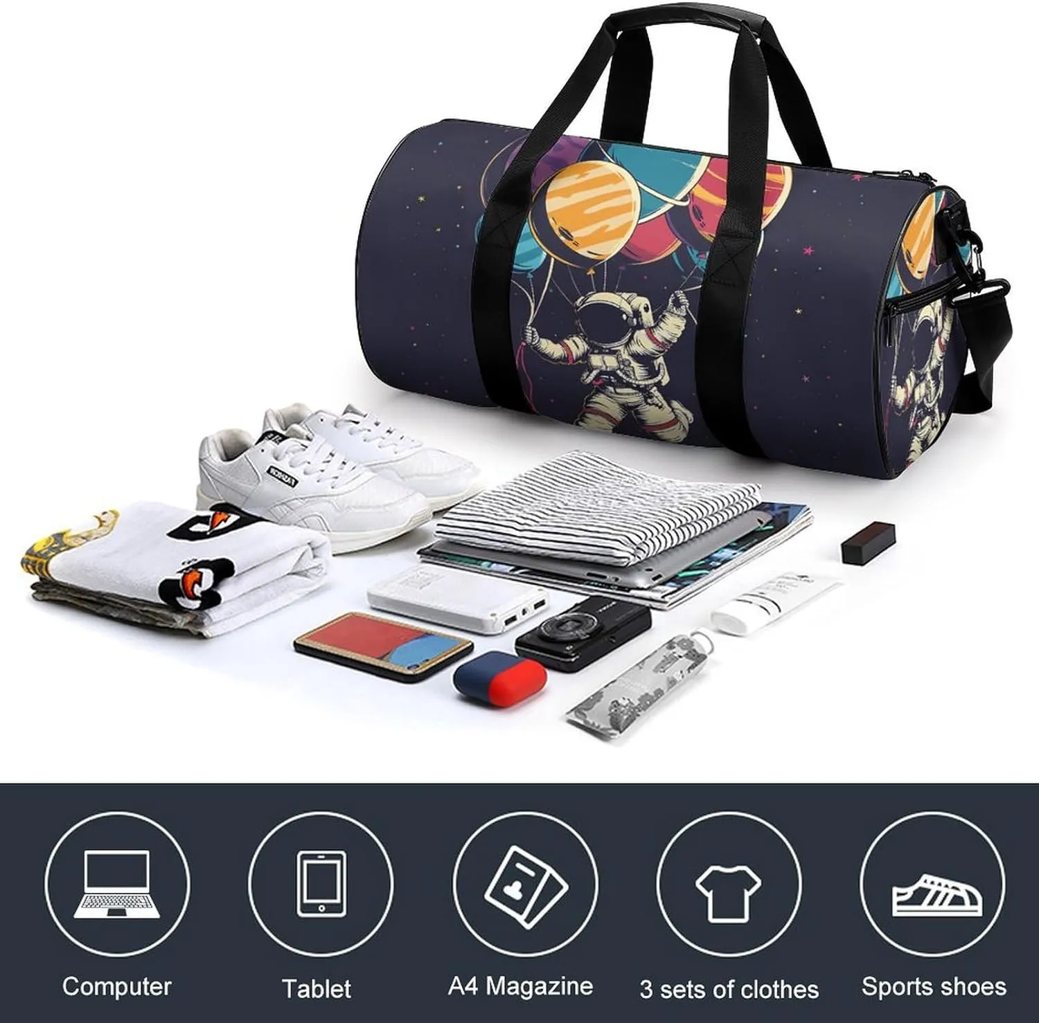 Gym Bag for Men Women Astronaut in Space Duffel Bag Overnight Bag with Compartment Gym Sackpac