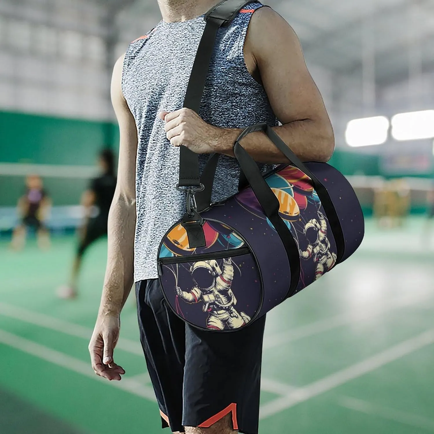 Gym Bag for Men Women Astronaut in Space Duffel Bag Overnight Bag with Compartment Gym Sackpac
