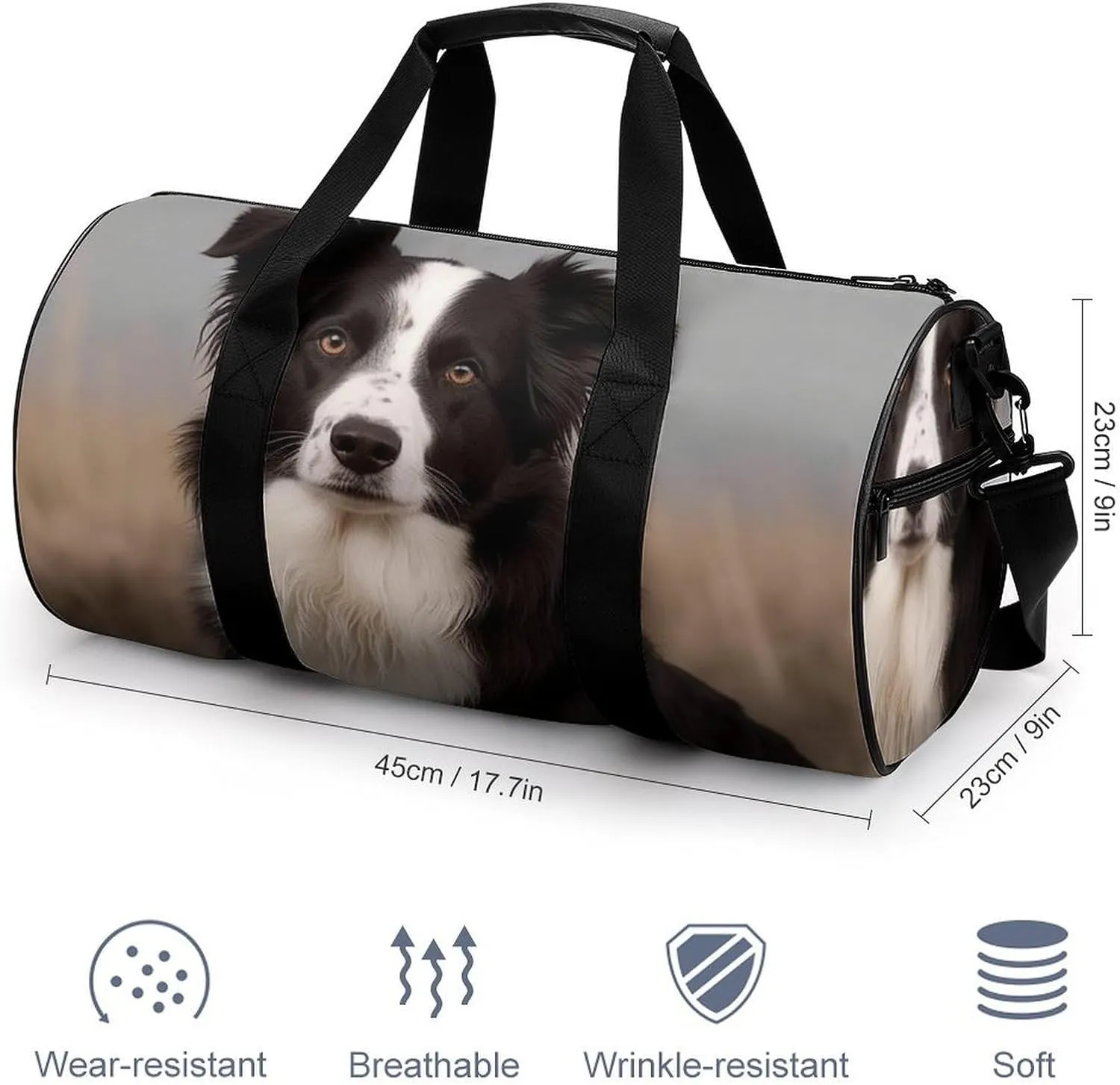 Gym Bag for Men Women Border Collie Duffel Bag Overnight Bag with Compartment Gym Sackpac