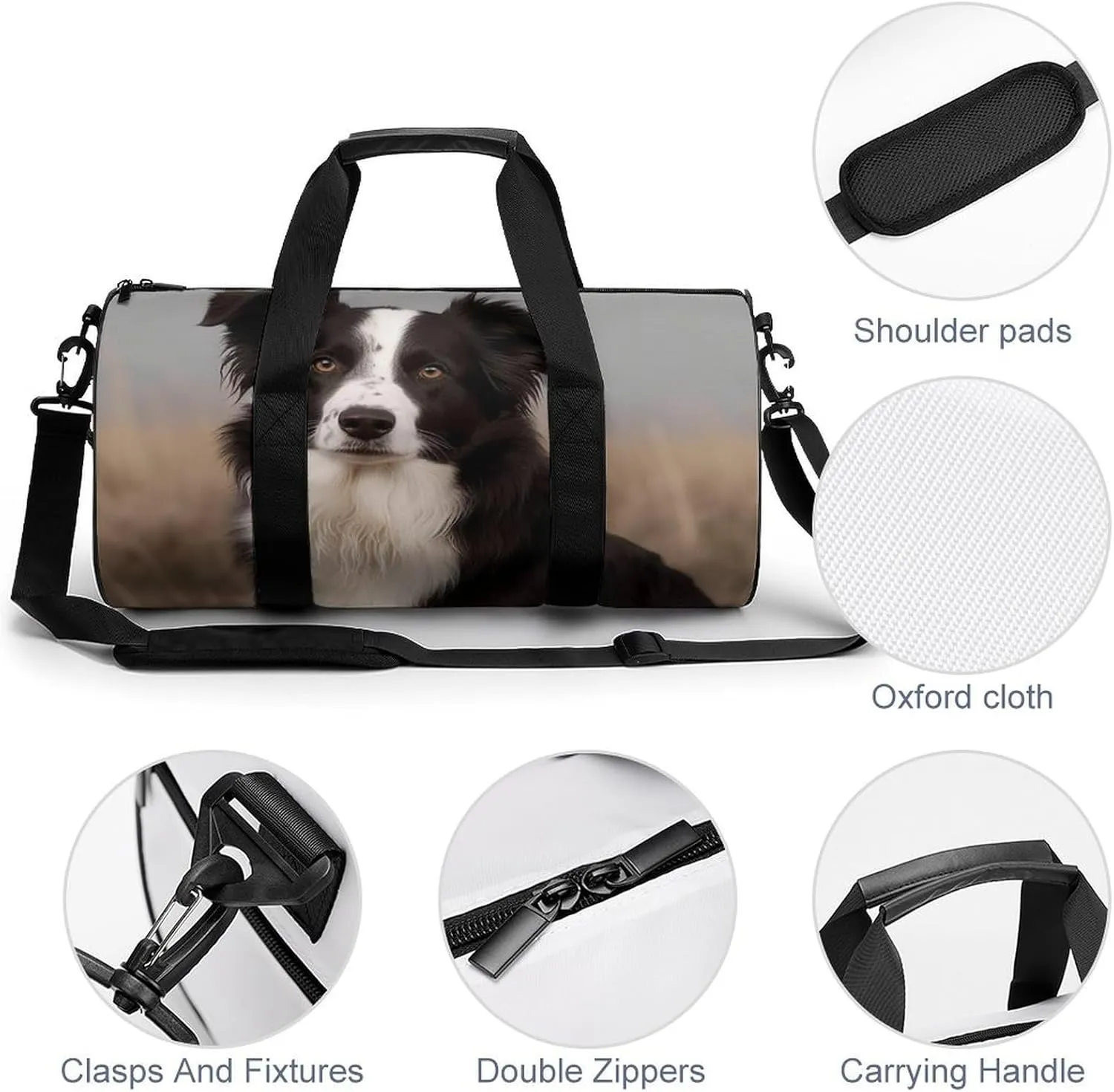 Gym Bag for Men Women Border Collie Duffel Bag Overnight Bag with Compartment Gym Sackpac