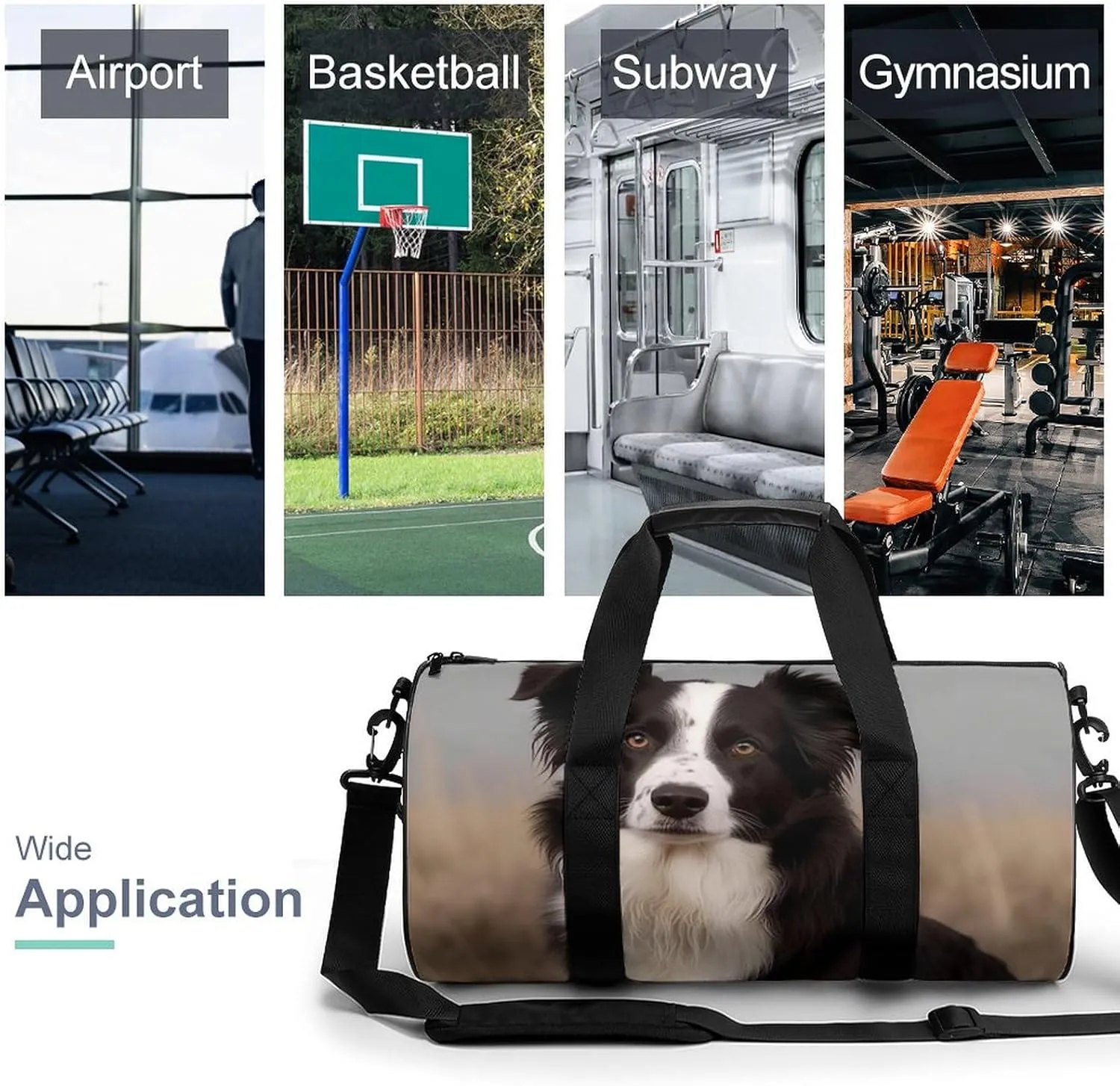 Gym Bag for Men Women Border Collie Duffel Bag Overnight Bag with Compartment Gym Sackpac