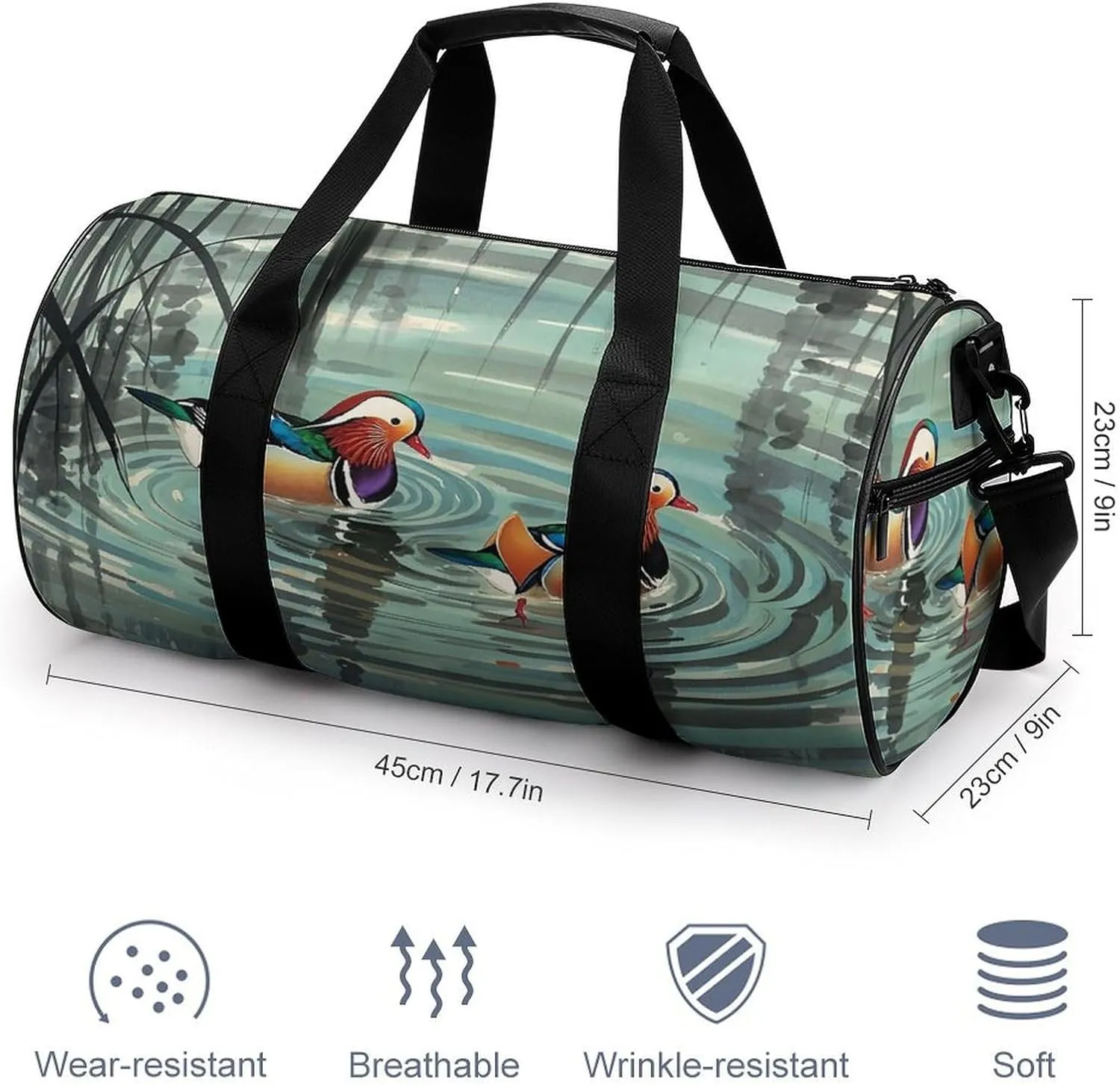 Gym Bag for Men Women Chinese Style Mandarin Ducks Duffel Bag Overnight Bag with Compartment Gym Sackpac