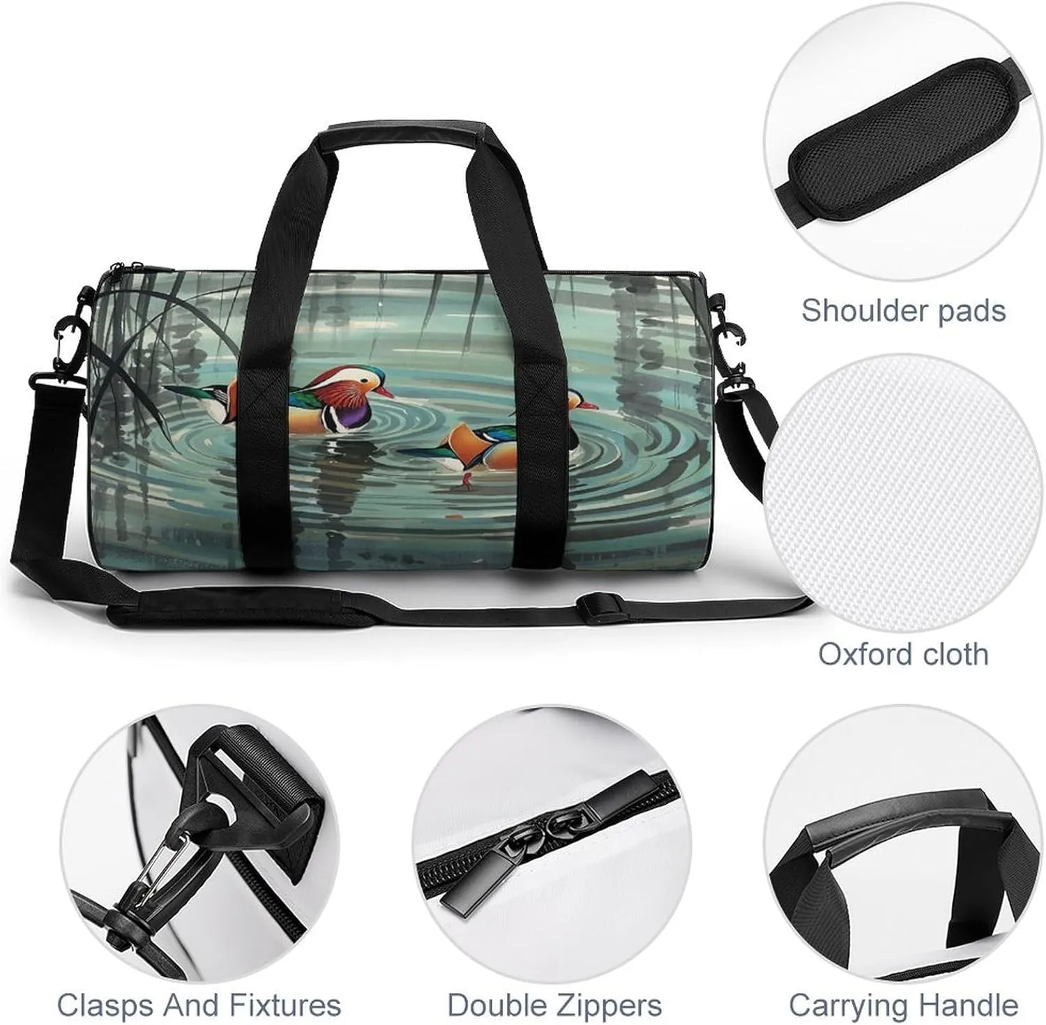 Gym Bag for Men Women Chinese Style Mandarin Ducks Duffel Bag Overnight Bag with Compartment Gym Sackpac