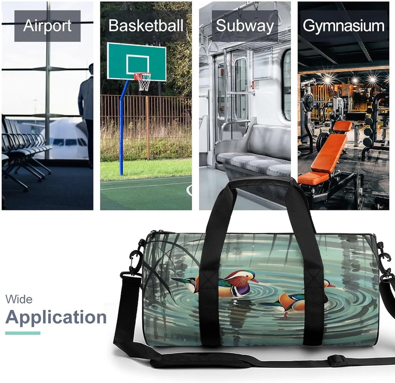 Gym Bag for Men Women Chinese Style Mandarin Ducks Duffel Bag Overnight Bag with Compartment Gym Sackpac