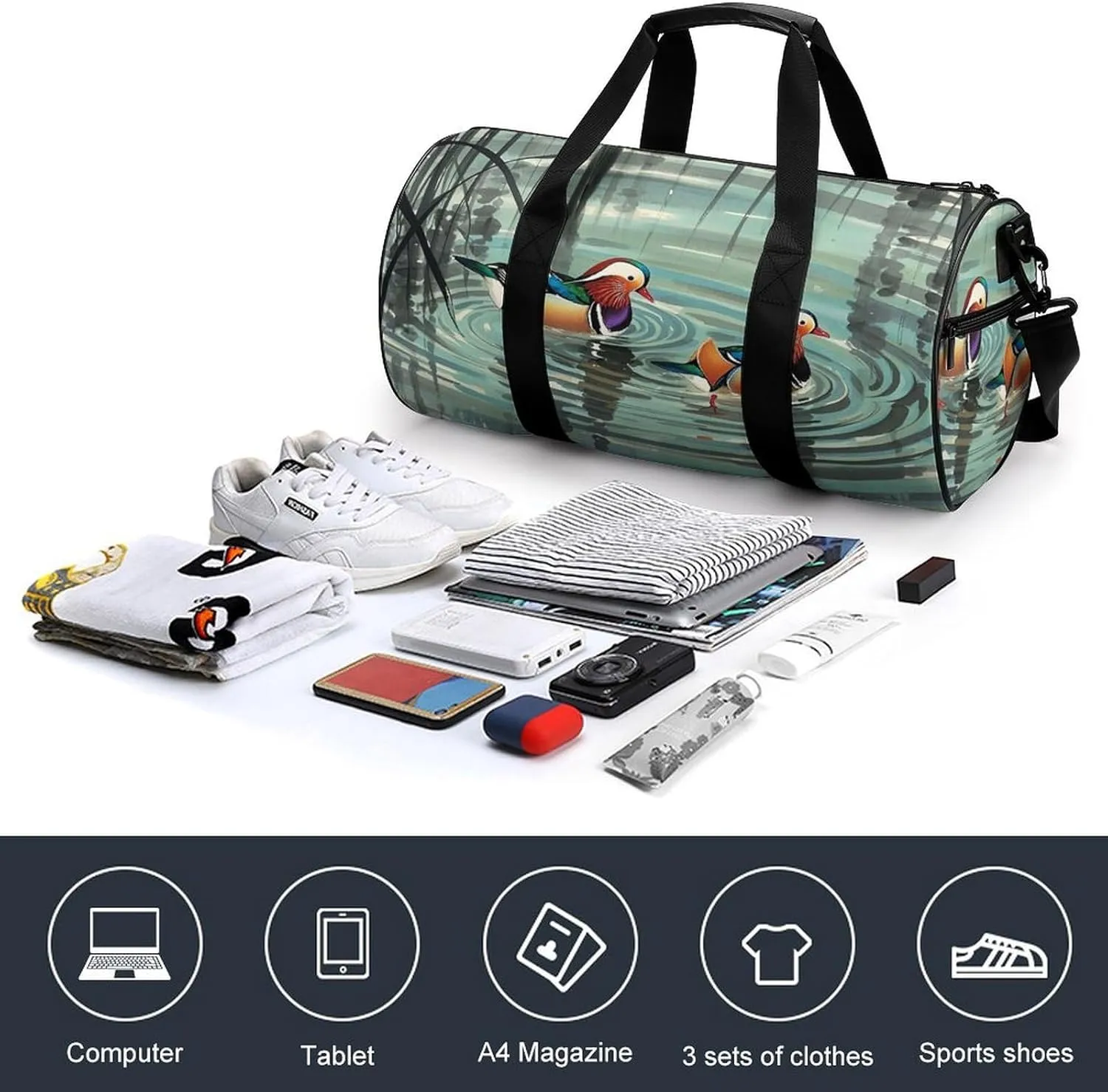 Gym Bag for Men Women Chinese Style Mandarin Ducks Duffel Bag Overnight Bag with Compartment Gym Sackpac