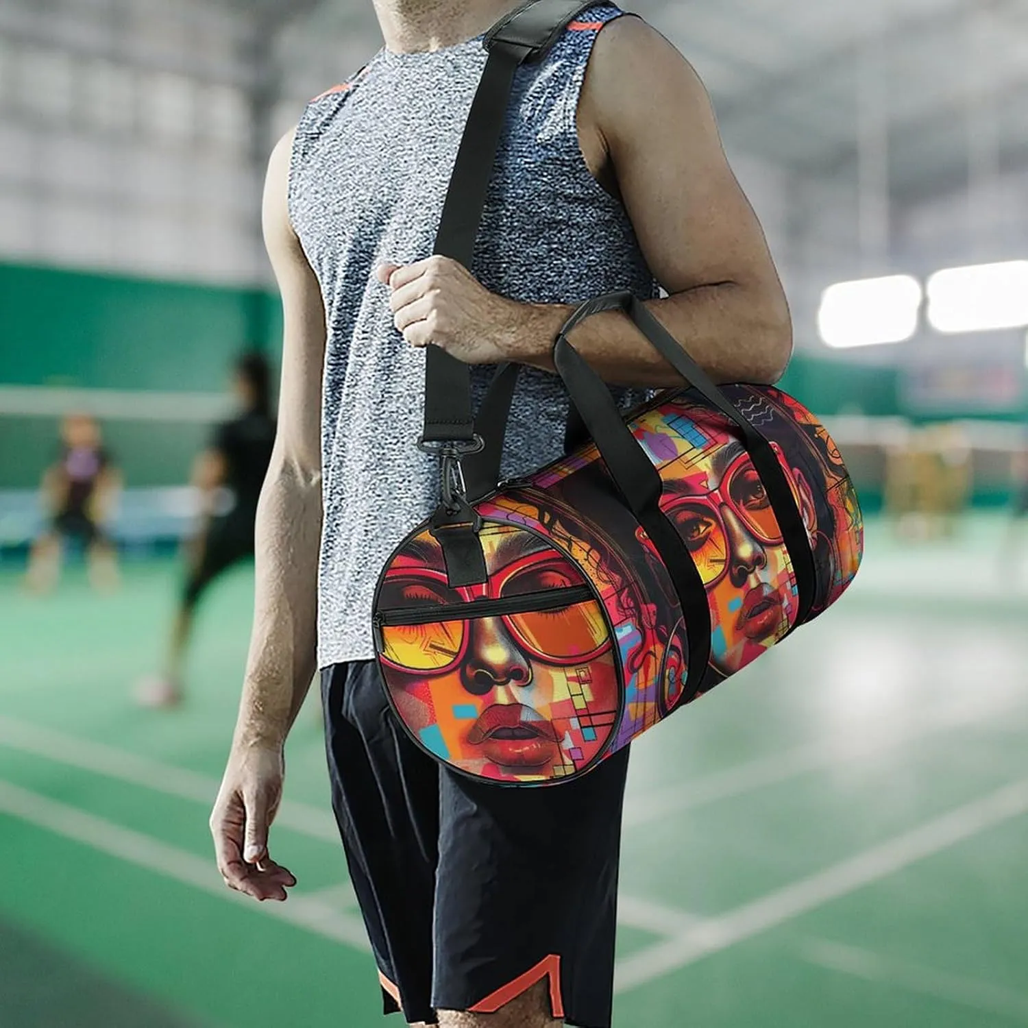 Gym Bag for Men Women Girl Wearing Sunglasses Duffel Bag Overnight Bag with Compartment Gym Sackpac