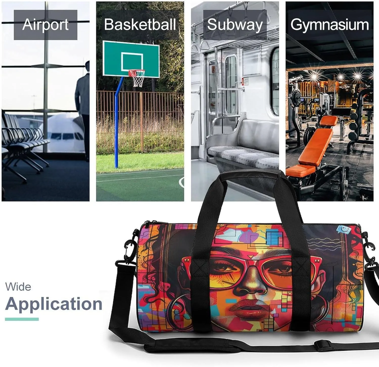 Gym Bag for Men Women Girl Wearing Sunglasses Duffel Bag Overnight Bag with Compartment Gym Sackpac