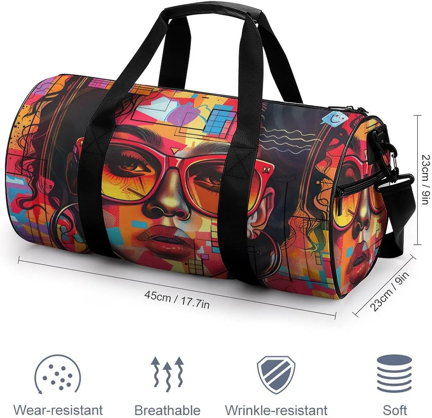 Gym Bag for Men Women Girl Wearing Sunglasses Duffel Bag Overnight Bag with Compartment Gym Sackpac