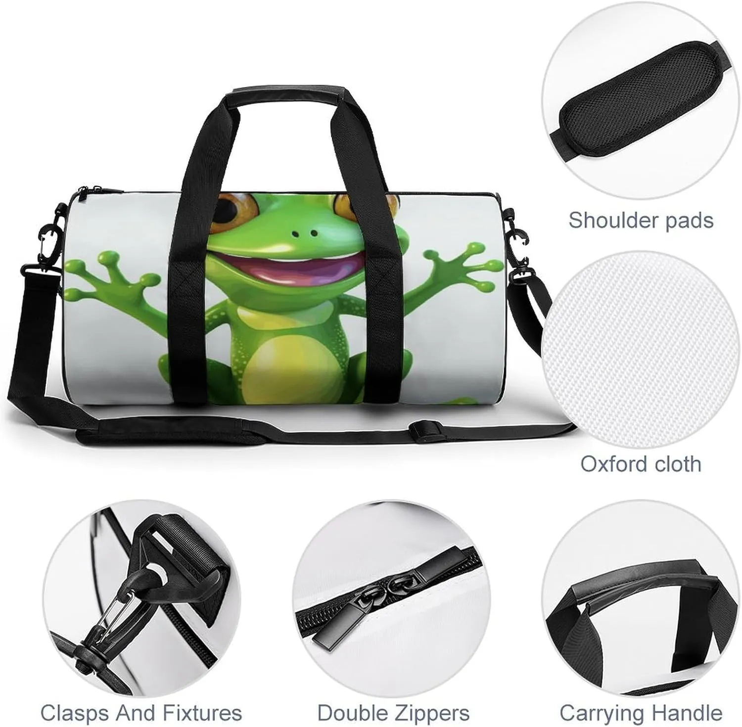 Gym Bag for Men Women Green Frog Duffel Bag Overnight Bag with Compartment Gym Sackpac