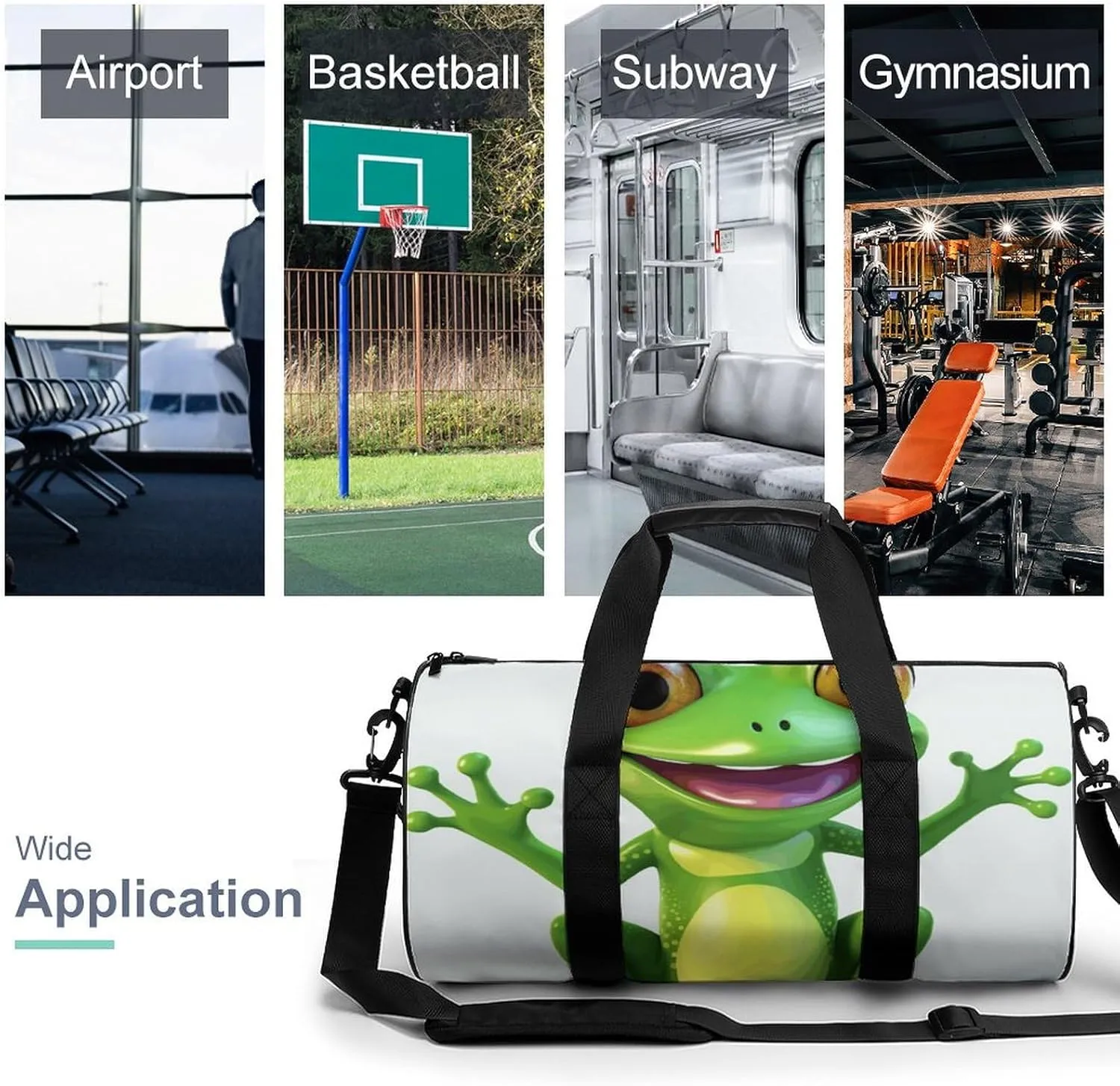 Gym Bag for Men Women Green Frog Duffel Bag Overnight Bag with Compartment Gym Sackpac