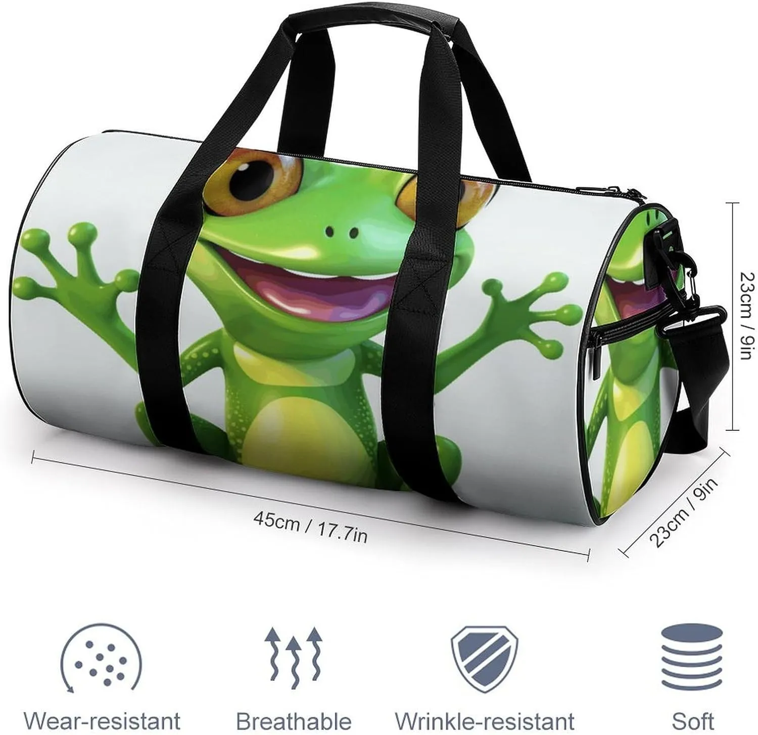 Gym Bag for Men Women Green Frog Duffel Bag Overnight Bag with Compartment Gym Sackpac