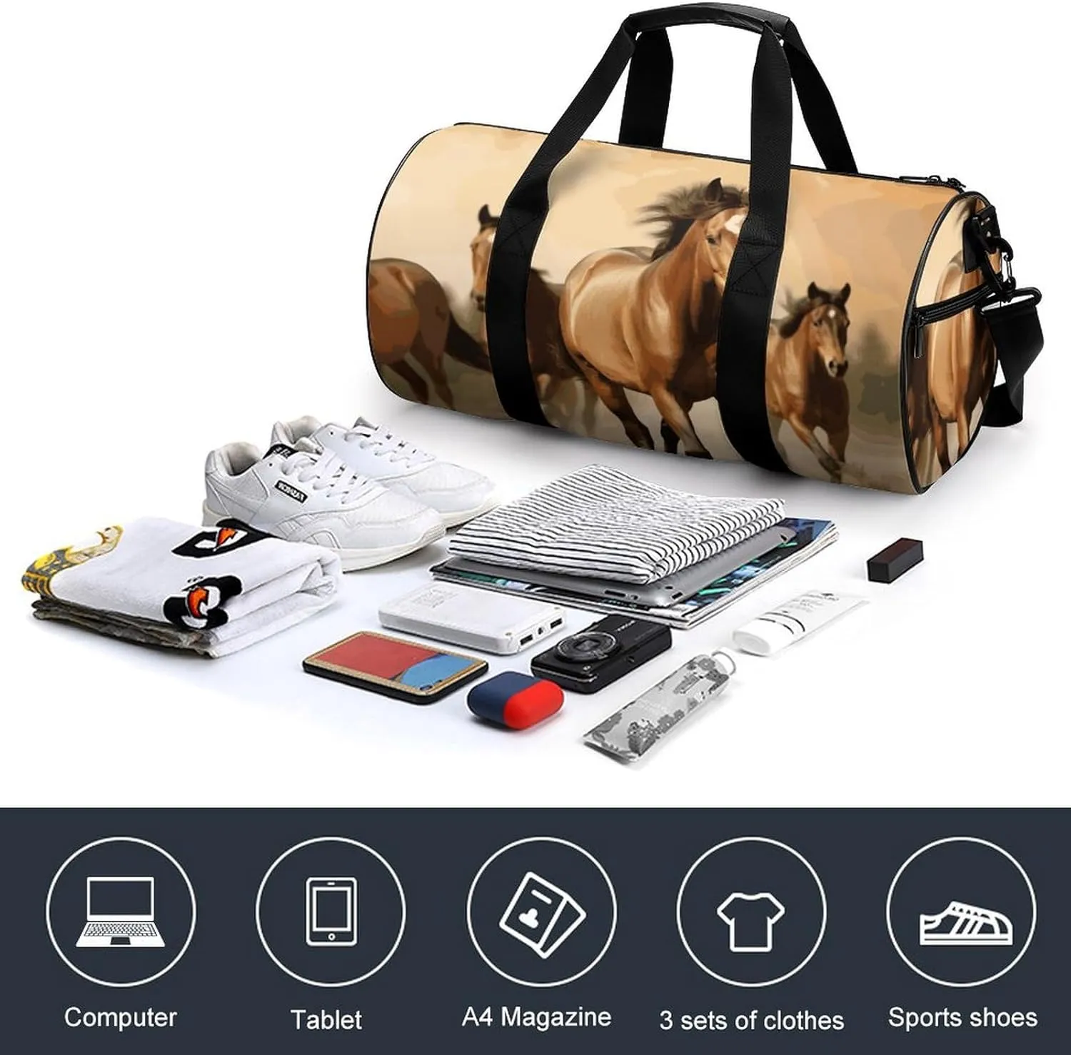 Gym Bag for Men Women Horses Duffel Bag Overnight Bag with Compartment Gym Sackpac