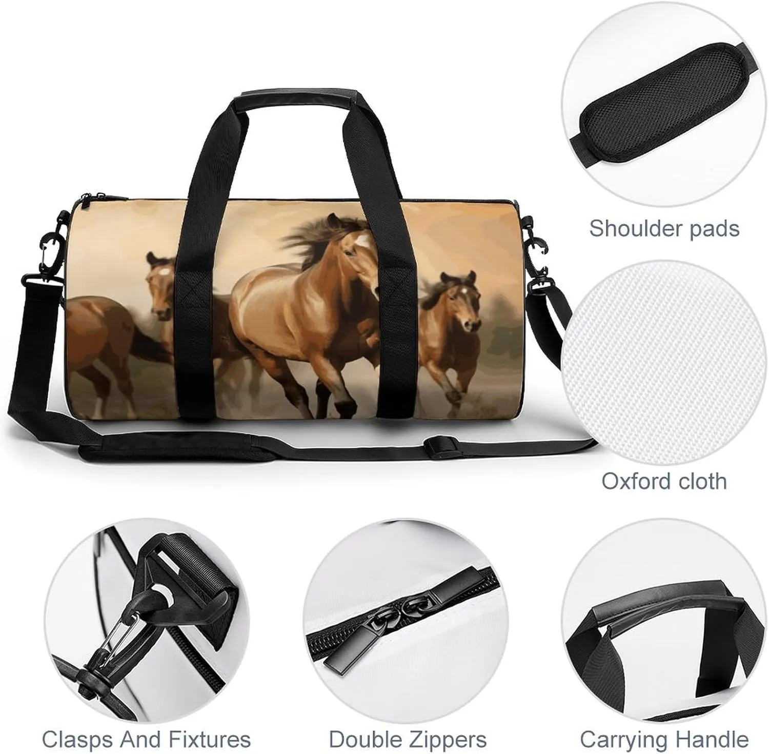 Gym Bag for Men Women Horses Duffel Bag Overnight Bag with Compartment Gym Sackpac