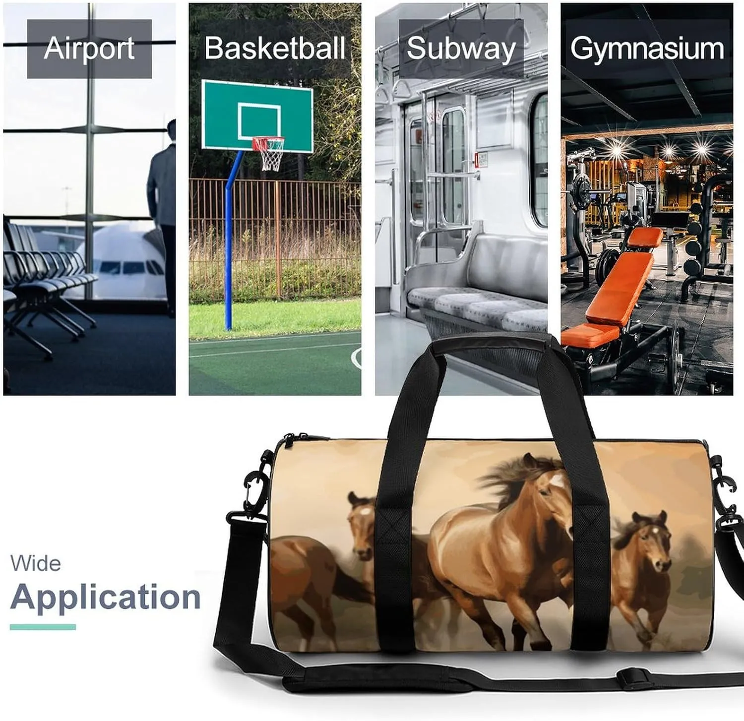 Gym Bag for Men Women Horses Duffel Bag Overnight Bag with Compartment Gym Sackpac