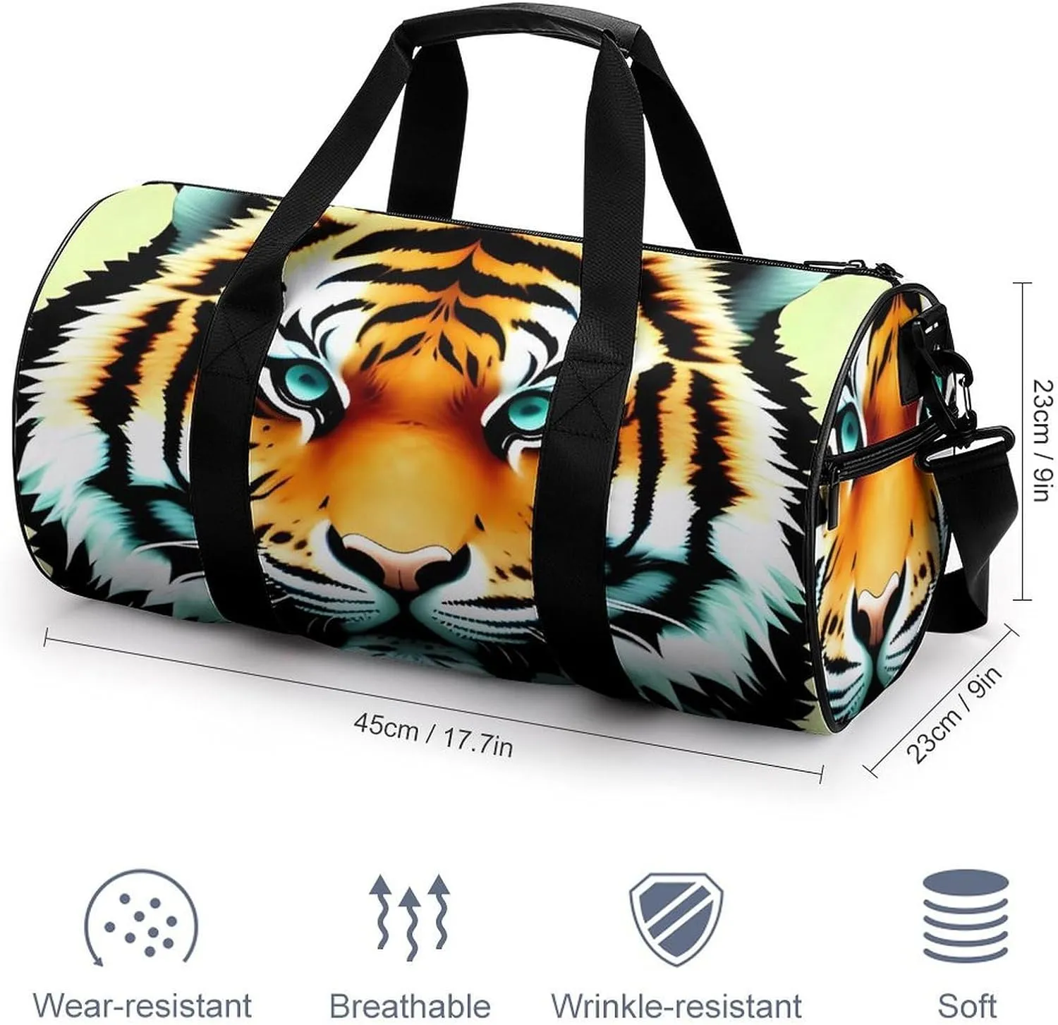 Gym Bag for Men Women Little Fat Tiger Head Duffel Bag Overnight Bag with Compartment Gym Sackpac