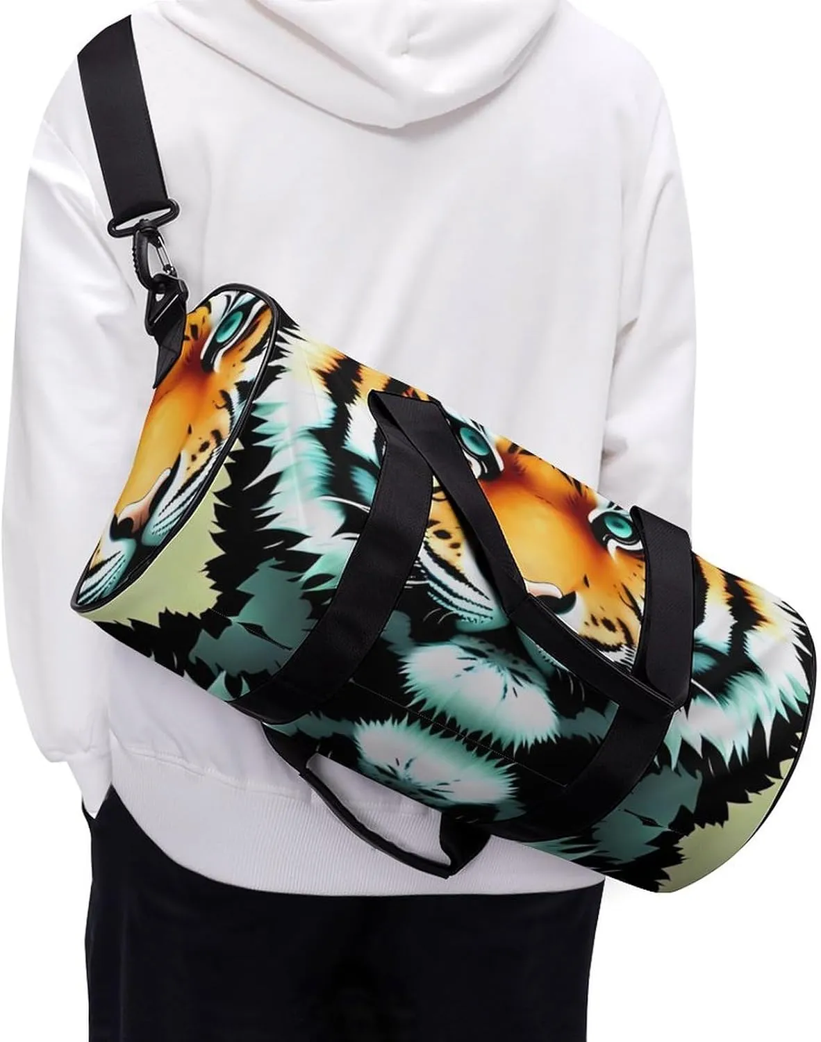 Gym Bag for Men Women Little Fat Tiger Head Duffel Bag Overnight Bag with Compartment Gym Sackpac