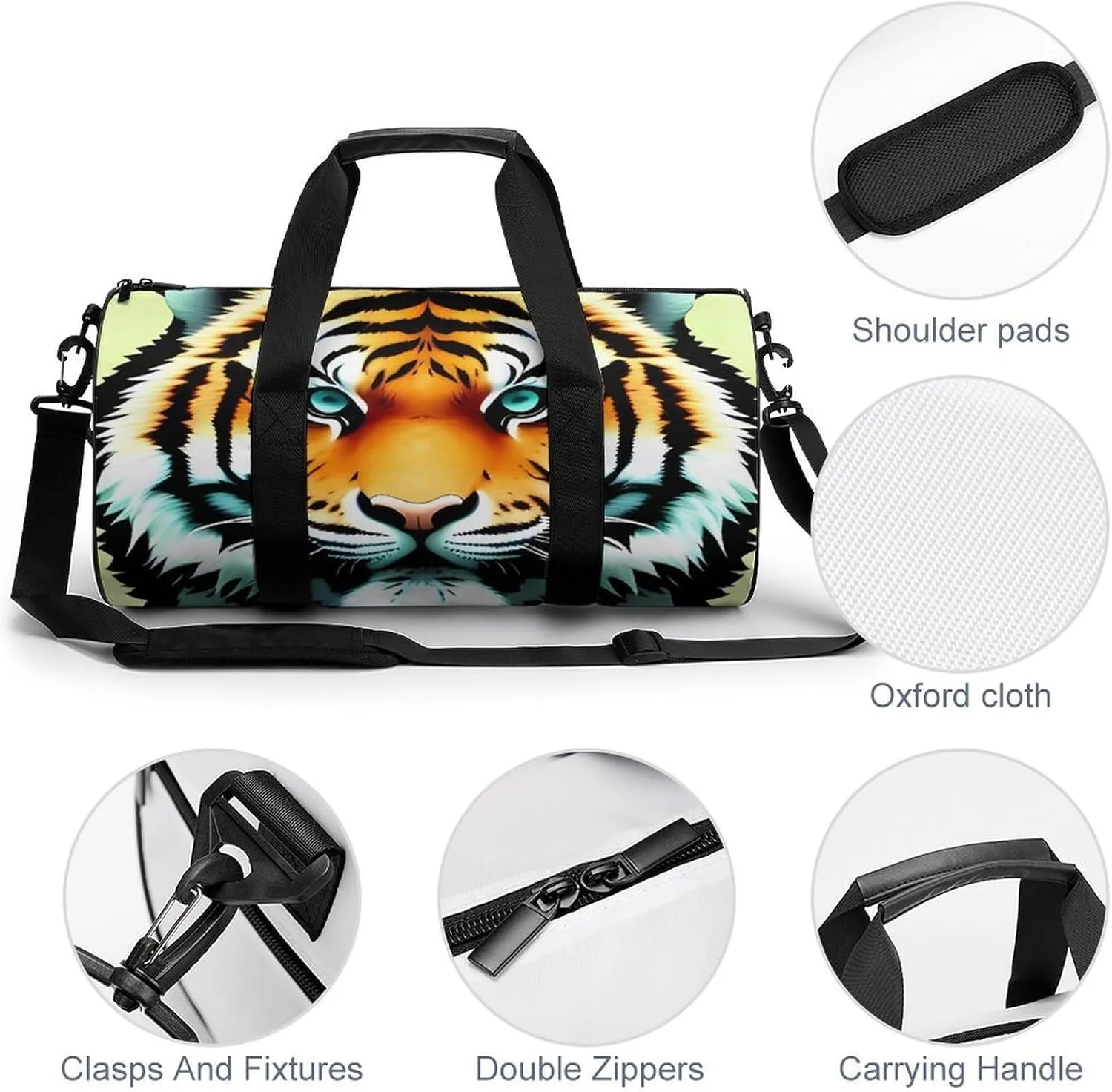 Gym Bag for Men Women Little Fat Tiger Head Duffel Bag Overnight Bag with Compartment Gym Sackpac