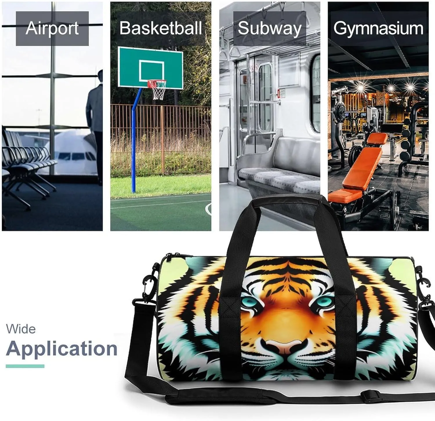 Gym Bag for Men Women Little Fat Tiger Head Duffel Bag Overnight Bag with Compartment Gym Sackpac