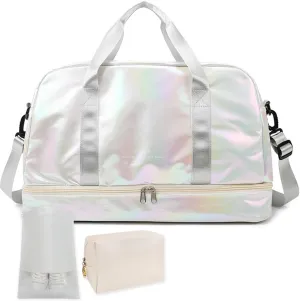 Gym Bag for Women Sports Travel Duffel Bag with Toiletry Bag Weekender Overnight Carry On Bag with Shoes Compartment Wet Pocket for Women Girls Yoga Dance Tote Workout Hospital Swim Bags White