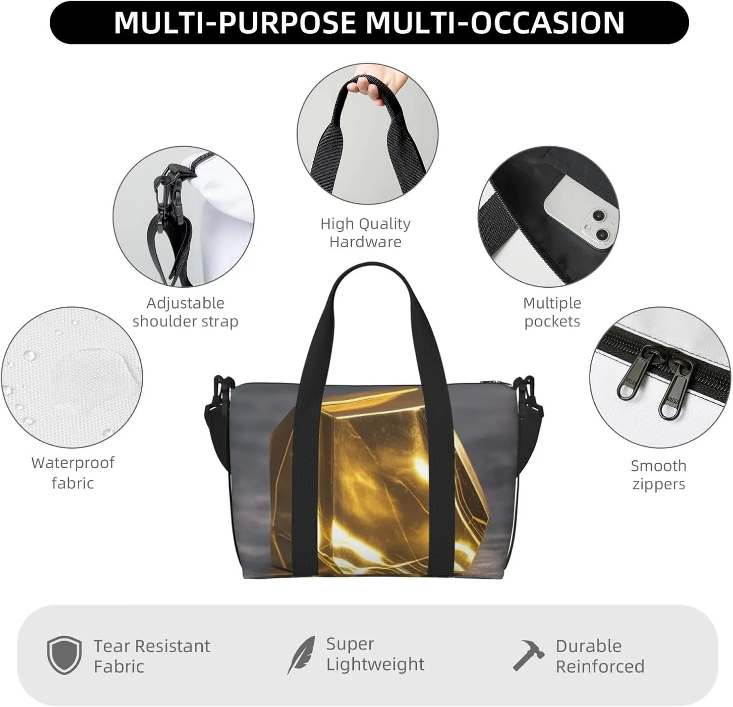 Gym Bag Golden Marble Duffel Bag for Men Women Travel Overnight Bag with Shoe Compartment Workout Bags