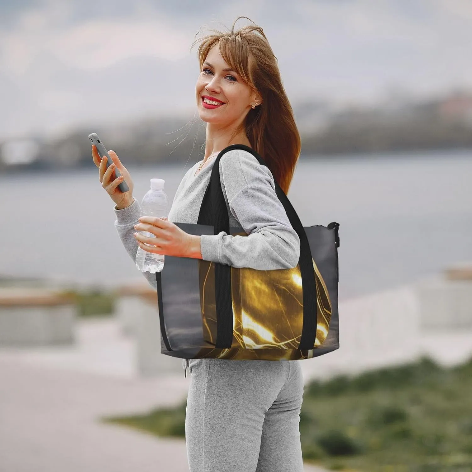 Gym Bag Golden Marble Duffel Bag for Men Women Travel Overnight Bag with Shoe Compartment Workout Bags