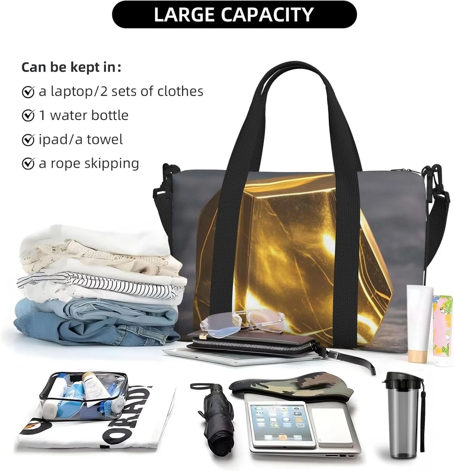 Gym Bag Golden Marble Duffel Bag for Men Women Travel Overnight Bag with Shoe Compartment Workout Bags