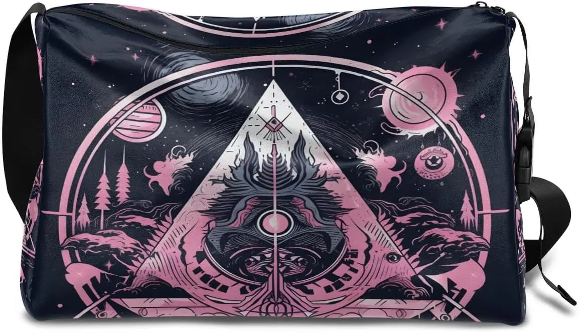 Gym Bags for Men 14.8 Inch Lightweight Carry On Bags for Airplanes Waterproof Duffle Bag for Travel, Magic Array Retro Print