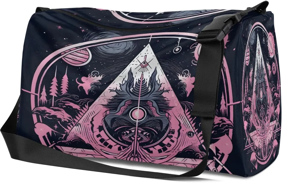 Gym Bags for Men 14.8 Inch Lightweight Carry On Bags for Airplanes Waterproof Duffle Bag for Travel, Magic Array Retro Print