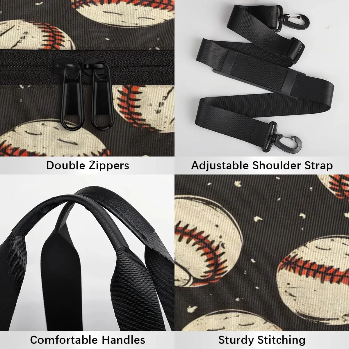 Gym Bags for Men Women Baseballs Prints Sports Duffel Bags Carry On Travel Duffle Bag with Detachable Adjustable Shoulder Strap Overnight Weekender Bag