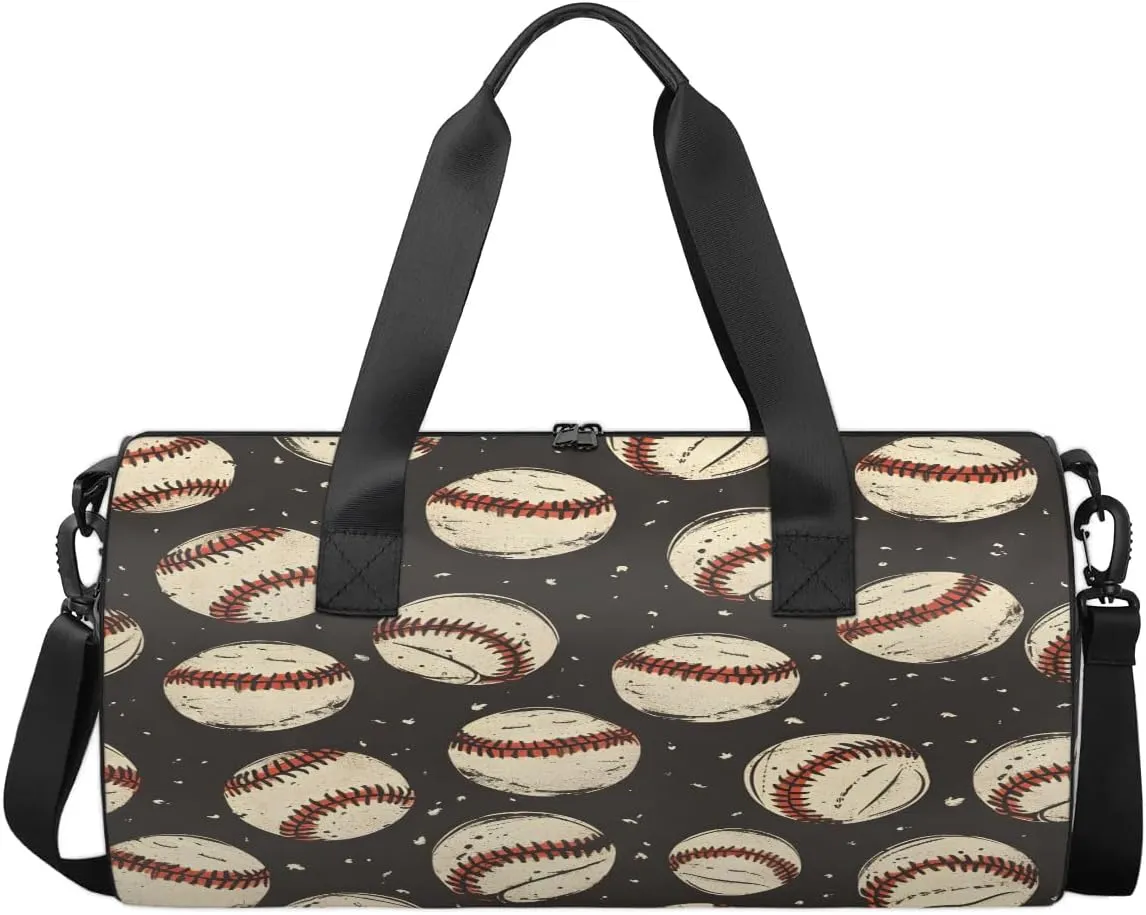 Gym Bags for Men Women Baseballs Prints Sports Duffel Bags Carry On Travel Duffle Bag with Detachable Adjustable Shoulder Strap Overnight Weekender Bag