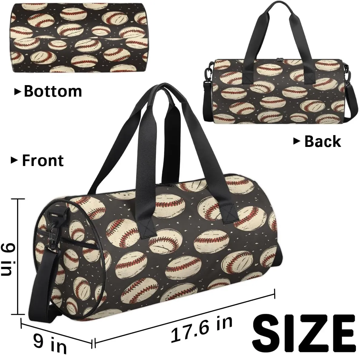 Gym Bags for Men Women Baseballs Prints Sports Duffel Bags Carry On Travel Duffle Bag with Detachable Adjustable Shoulder Strap Overnight Weekender Bag
