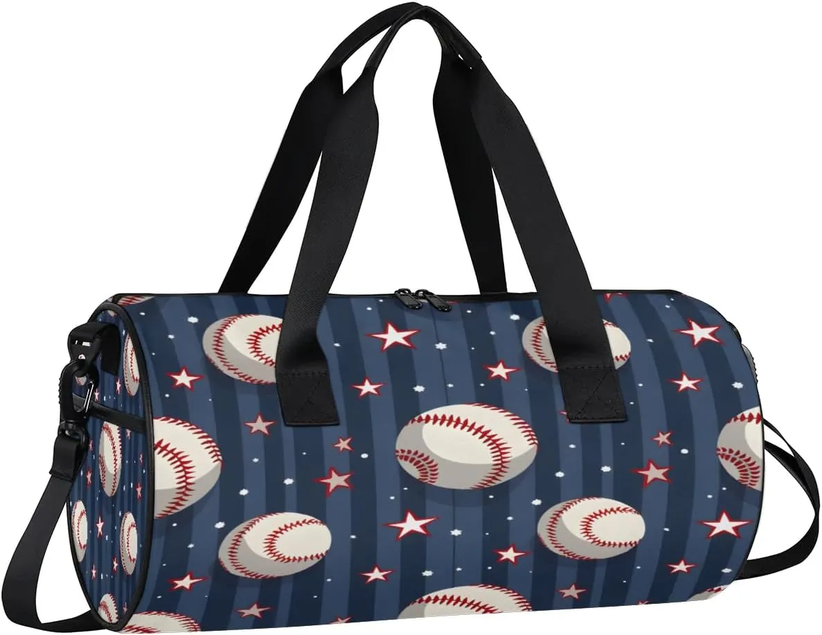 Gym Bags for Men Women Baseballs Stars Sports Duffel Bags Carry On Travel Duffle Bag with Detachable Adjustable Shoulder Strap Overnight Weekender Bag