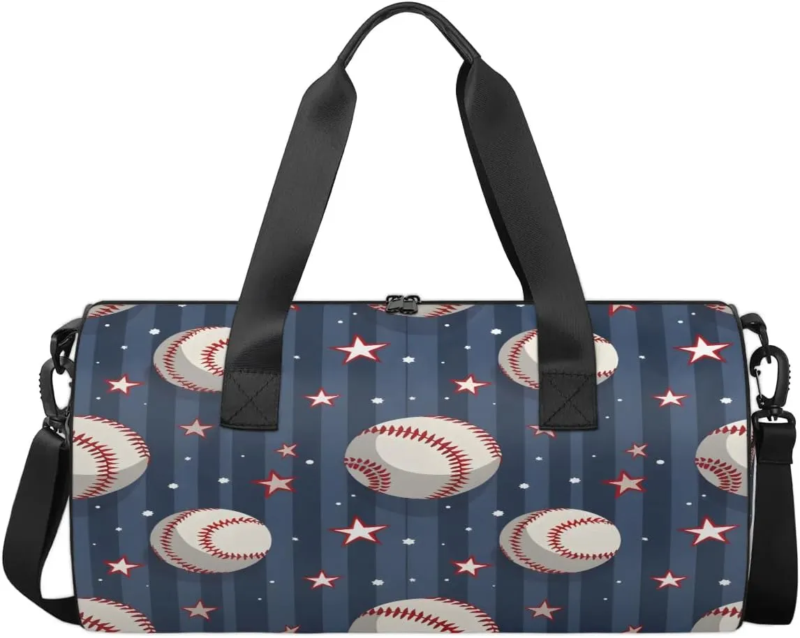 Gym Bags for Men Women Baseballs Stars Sports Duffel Bags Carry On Travel Duffle Bag with Detachable Adjustable Shoulder Strap Overnight Weekender Bag