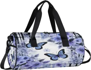 Gym Bags for Men Women Beautiful Butterflies Flowers Sports Duffel Bags Carry On Travel Duffle Bag with Detachable Adjustable Shoulder Strap Overnight Weekender Bag