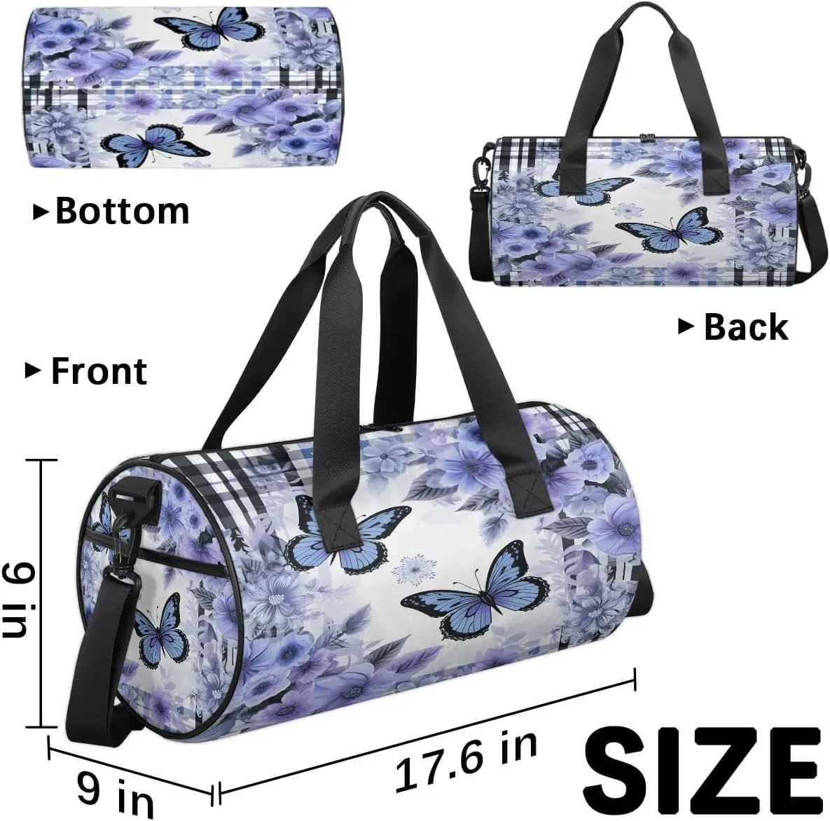 Gym Bags for Men Women Beautiful Butterflies Flowers Sports Duffel Bags Carry On Travel Duffle Bag with Detachable Adjustable Shoulder Strap Overnight Weekender Bag