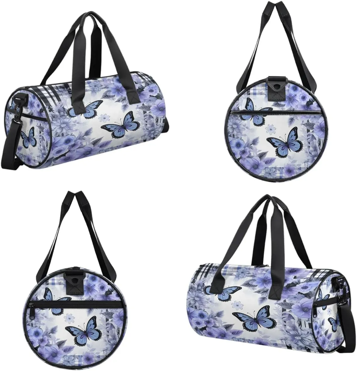 Gym Bags for Men Women Beautiful Butterflies Flowers Sports Duffel Bags Carry On Travel Duffle Bag with Detachable Adjustable Shoulder Strap Overnight Weekender Bag