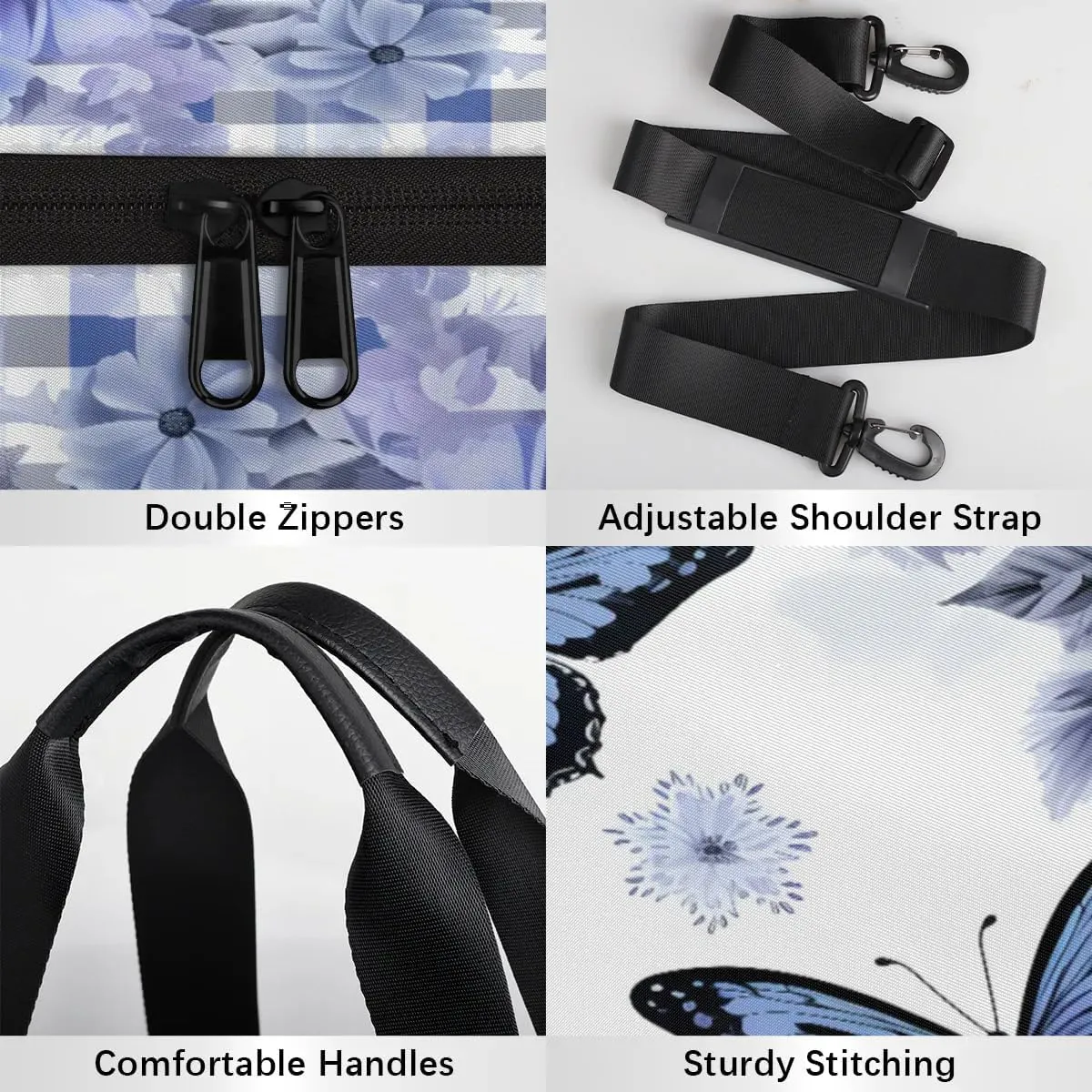 Gym Bags for Men Women Beautiful Butterflies Flowers Sports Duffel Bags Carry On Travel Duffle Bag with Detachable Adjustable Shoulder Strap Overnight Weekender Bag