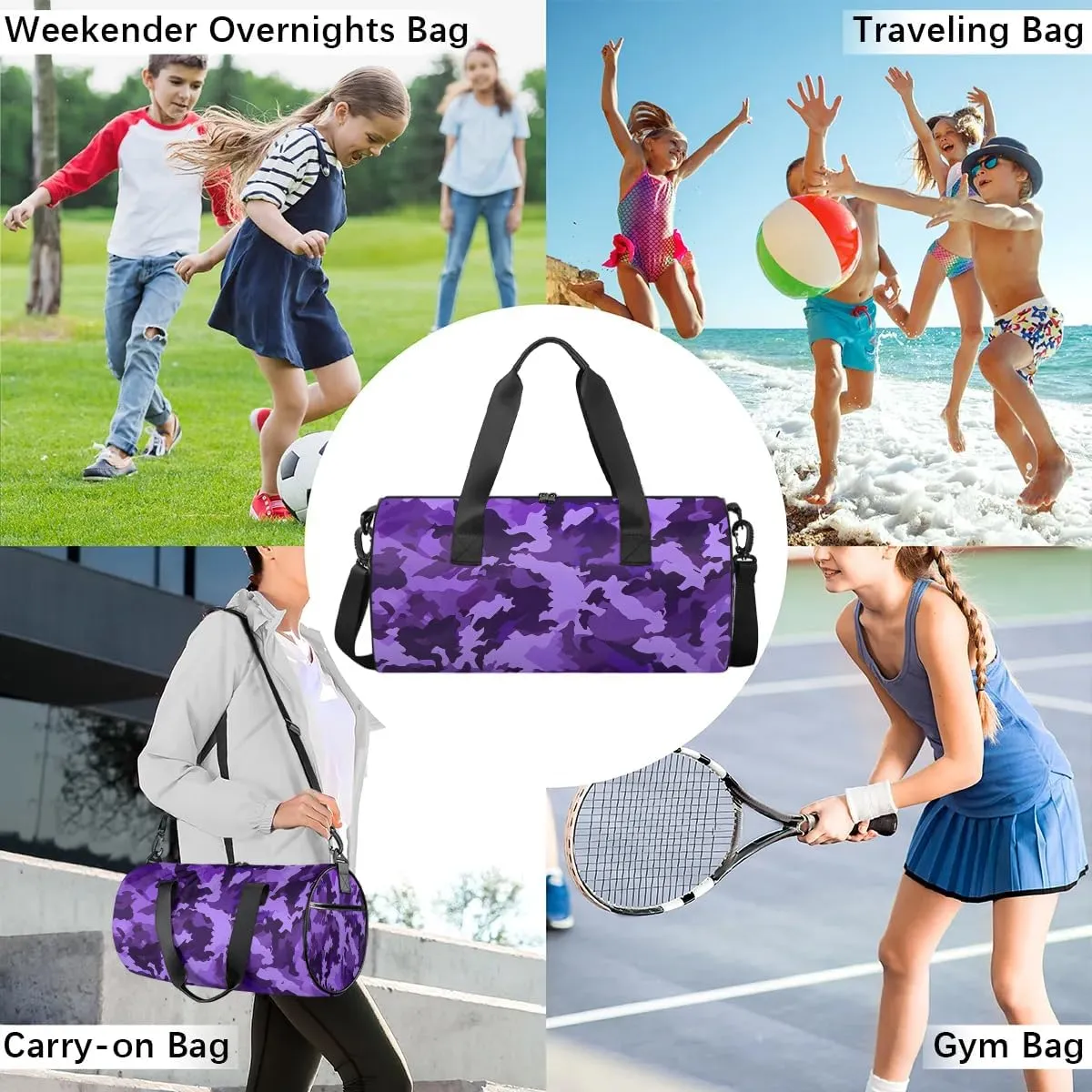 Gym Bags for Men Women Beautiful Camouflage Sports Duffel Bags Carry On Travel Duffle Bag with Detachable Adjustable Shoulder Strap Overnight Weekender Bag