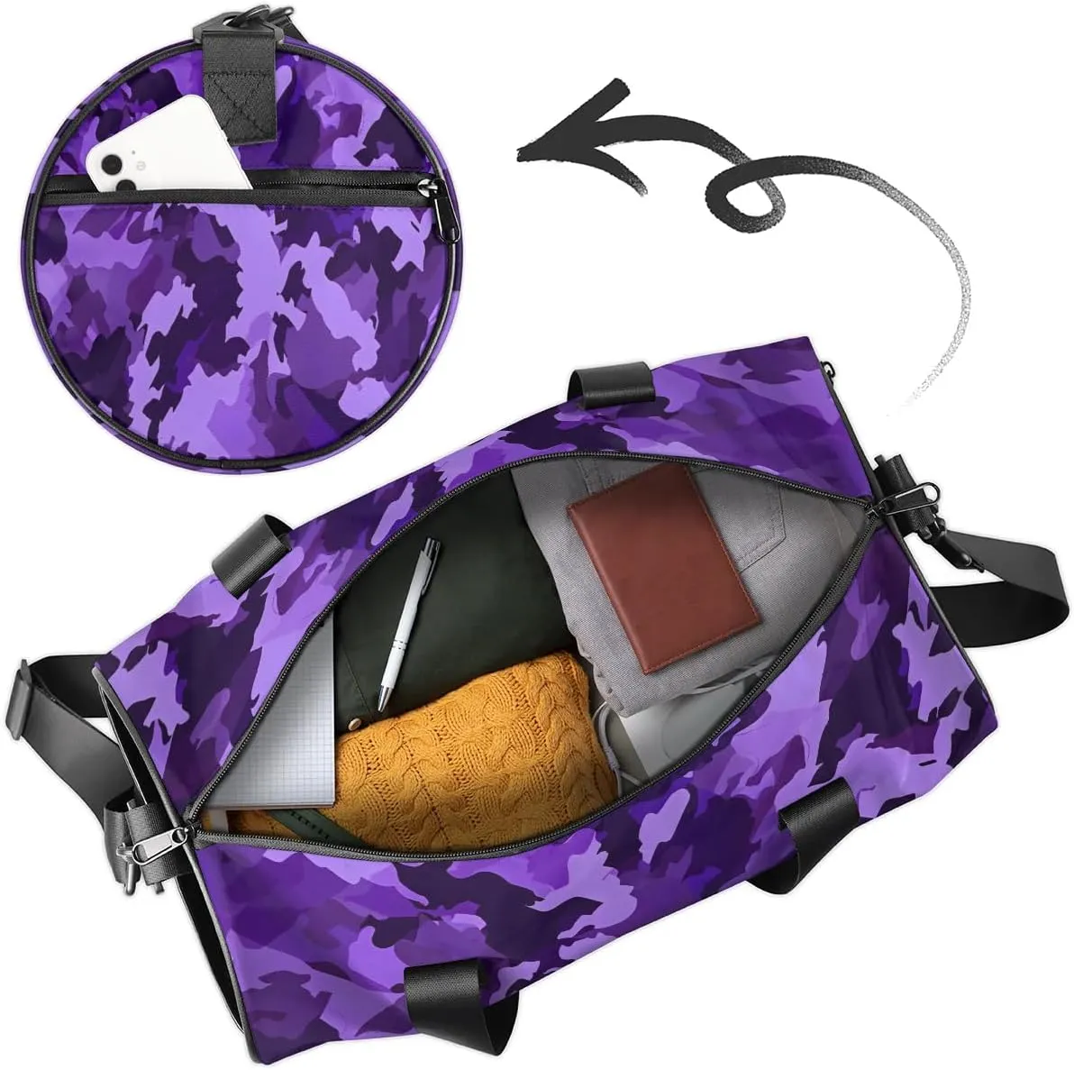Gym Bags for Men Women Beautiful Camouflage Sports Duffel Bags Carry On Travel Duffle Bag with Detachable Adjustable Shoulder Strap Overnight Weekender Bag