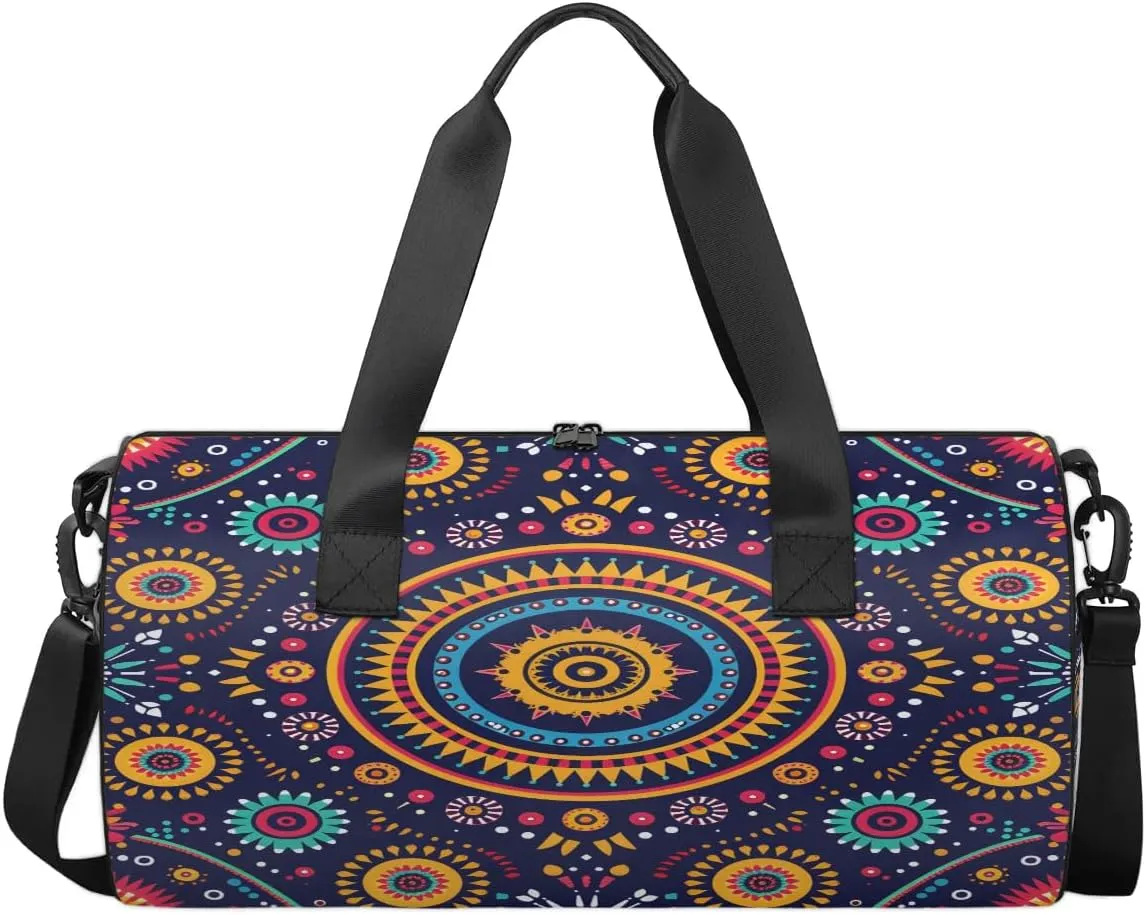 Gym Bags for Men Women Boho Floral Print Sports Duffel Bags Carry On Travel Duffle Bag with Detachable Adjustable Shoulder Strap Overnight Weekender Bag