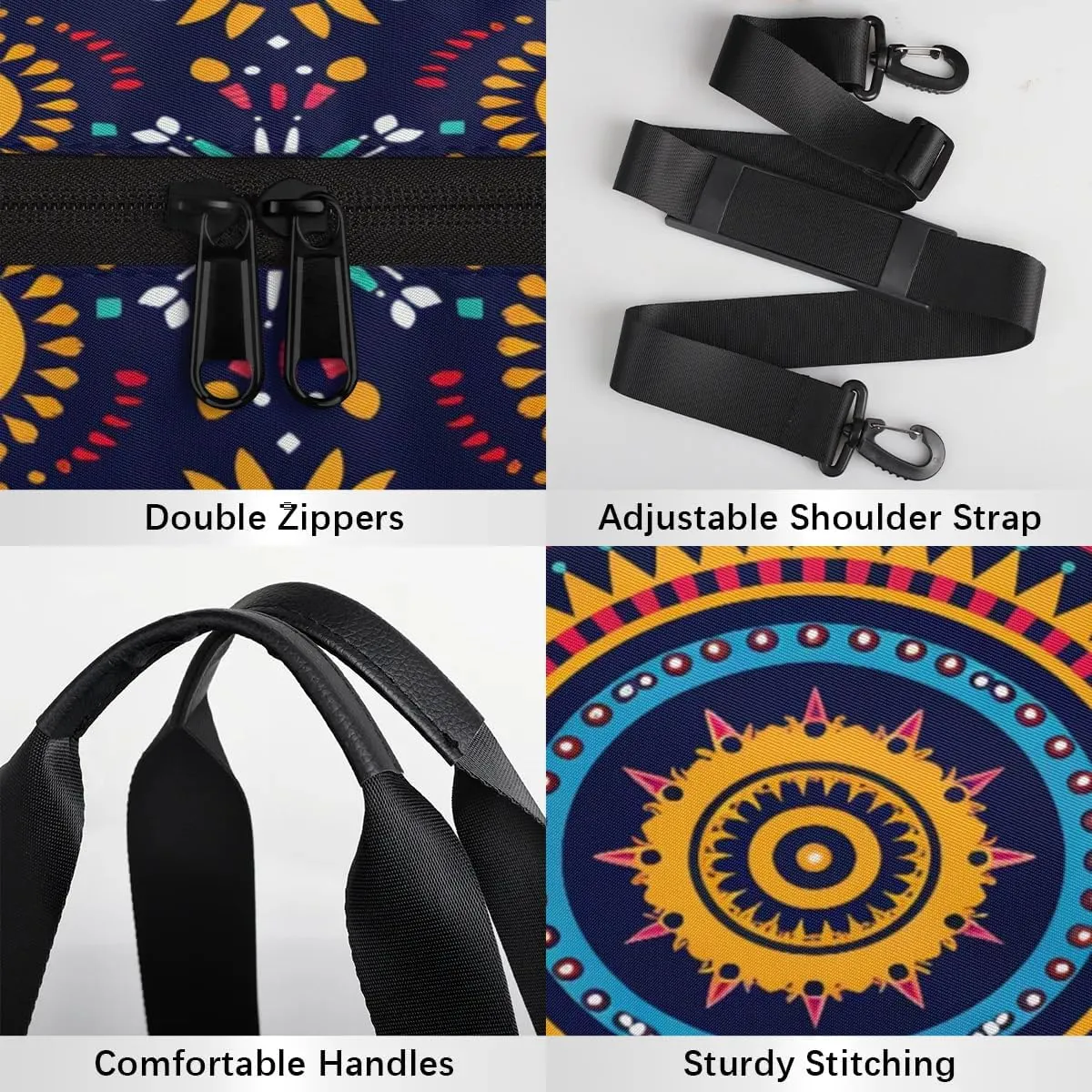 Gym Bags for Men Women Boho Floral Print Sports Duffel Bags Carry On Travel Duffle Bag with Detachable Adjustable Shoulder Strap Overnight Weekender Bag