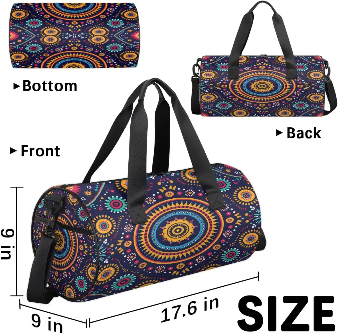 Gym Bags for Men Women Boho Floral Print Sports Duffel Bags Carry On Travel Duffle Bag with Detachable Adjustable Shoulder Strap Overnight Weekender Bag