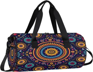 Gym Bags for Men Women Boho Floral Print Sports Duffel Bags Carry On Travel Duffle Bag with Detachable Adjustable Shoulder Strap Overnight Weekender Bag
